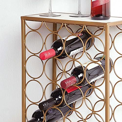VonShef Wine Rack with Marble Table Top - 6 Tier Drinks Holder with Statement, Geometric Gold Metal Frame Holds up to 24 bottles from Red, White, Rosé to Champagne - For Kitchen, Living & Dining Room
