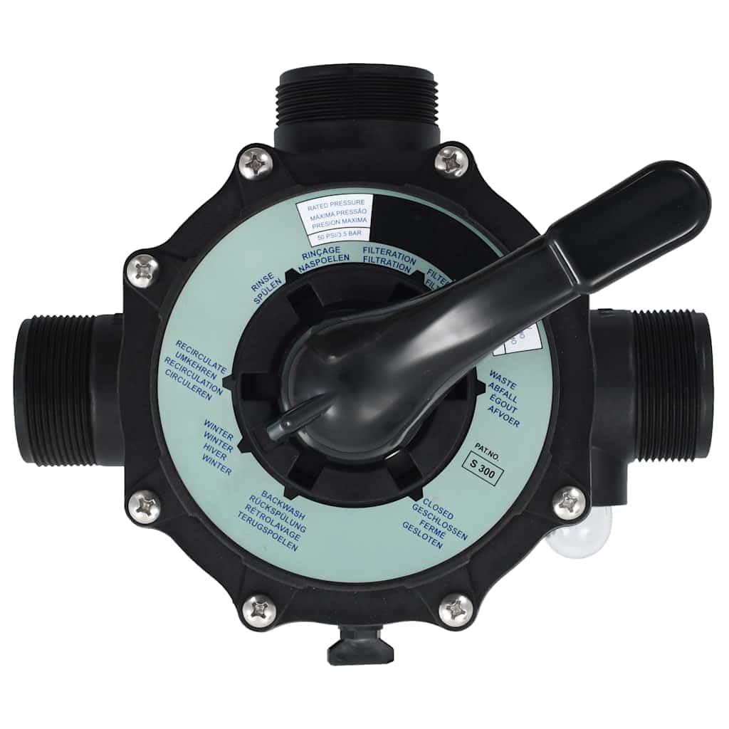 Wielokierunkowy zawór do filtra piaskowego ABS 1,5 cala 6 drożności, montaż nasadowy z przyłączem 38 mm, wziernik, 3 armatury, do filtrów basenowych, płukania wstecznego, filtrowania i