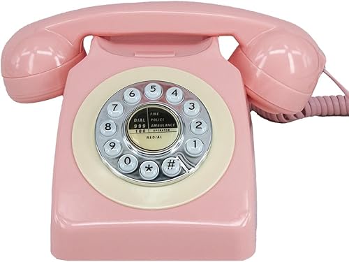 Teléfonos de línea terrestre para el hogar Teléfono con botón de marcación antiguo, utilizado para oficina hotel y hogar. (rosa)