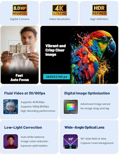 Image of Pro UHD 4K /30fps Webcam with Tripod, External USB Camera for PC /Laptop | Dual noise-cancelling mics | Auto-focus | Wide-angle | Low-light correction | 360 rotation | CMOS sensor | Plug and Play