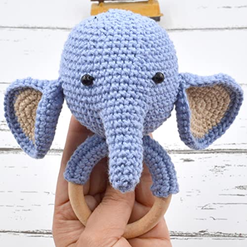 Image of Love Crochet Art Animal Shape Crochet Rattle Cum Soft Toy for Infant, Kids & Babies, Early Age Gift Toys (Elephant - Blue)