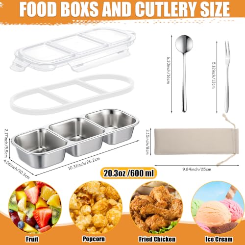 Image of 8 Sets Stainless Steel Snack Containers with Lids, 3-compartment