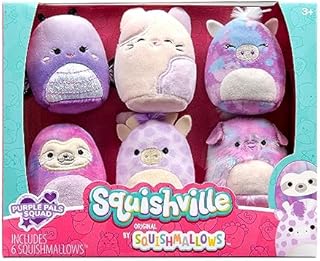 Squishville SQM0475 zestaw 6 sztuk fioletowych figurek, super miękkie mini squishmallows, 5 cm pluszowe figurki