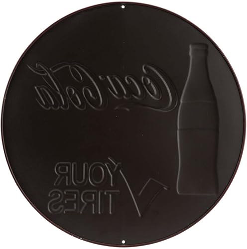 Miniatura 3 de Cartel redondo de metal grabado en relieve de Coca-Cola y Tire Check - Cartel vintage de Coca-Cola para garaje o cueva de hombre