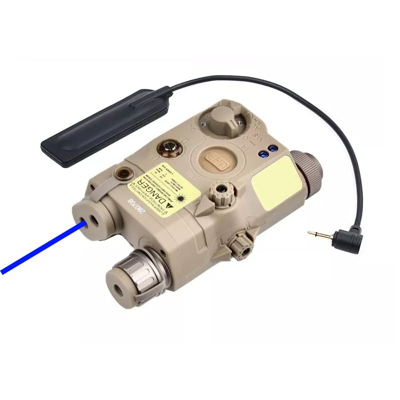 Plastic PEQ15 Box Aiming Laser Sight(with Blue Laser+IR Fill Light+Strobe/Momentary/Constant White LED Flashlight), & Modular Wire Control Pressure Switch Combo,for 20mm Rail, Tan