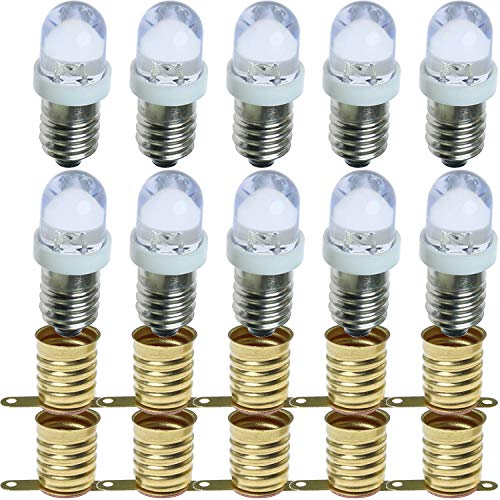 ToToT 10pcs E10 Screw Base Light Bulb 12V Warm White Lamps Bulbs+10pcs E10 Lamp Base Holder