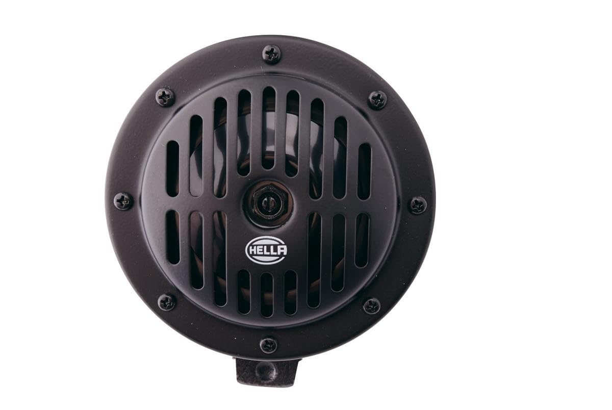 HELLA Horn - HEAVY DUTY HORN DL50 SET - 12V - 114dB(A) - Frequenzbereich: 310/380Hz - Tiefton/Hochton - elektrisch - Gehäusefarbe: schwarz - Flachsteckanschluss - Menge: 2 - 3CB 004 811-042