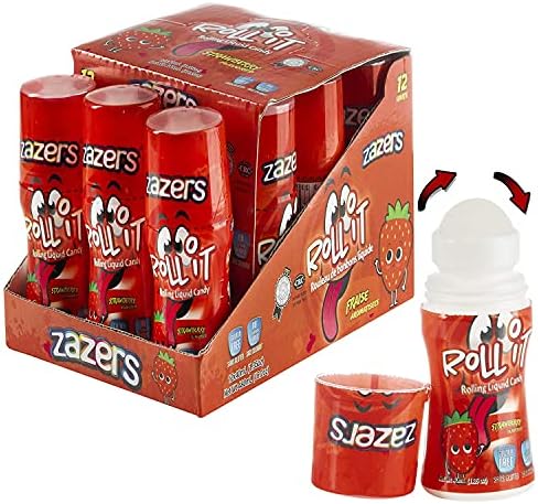 Sour Liquid Strawberry Flavored Rolling Liquid Candy - 12 Pack of Roll-It Bottles by Zazers - Gluten-Free and No Coloring Added (Kosher, NET WT 16.2 OZ, 480mL)