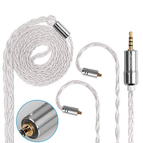 FDBRO 8-core Earphone Upgrade Cable CD Texture Plug Replacement Cable Ear-Hook Type OFC Silver Plated Earphone Cable for SE215 SE315 SE425 SE535 SE846 UE900 FH1 F9 (MMCX, Silver+2.5mm)