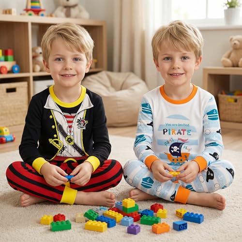 Image of DAUGHTER QUEEN Boys Pajamas 4 Pieces Long Set 100% Cotton Sleepwear Size 18 Months-12 Years