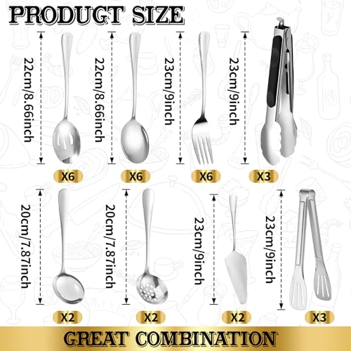 ZLMTZDJD 30 Piece Stainless Steel Serving Utensils Set - Buffet Serving Spoons Forks Tongs for BBQ, Parties, Catering, Weddings, Events - Silver by ZLMTZDJD - Used condition - Image 2