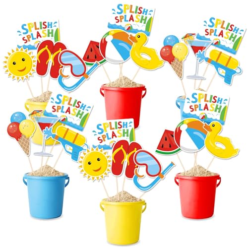 Bessmoso Splish Splash Party Decorations 24 PCS Beach Centerpiece Sticks Table Toppers Birthday Decor Beach Balls Party Favors Hawaiian Summer Pool Party Supplies Beach Party Decorations
