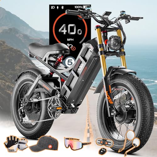 eAhora Romeo 2 2500W Dual Motor Electric Bike, 52V 60 Ah Removable Battery | 40MPH | 20" * 4.5 Fat Tires | Air Damping Full Suspension | for Men | Commute | Delivery