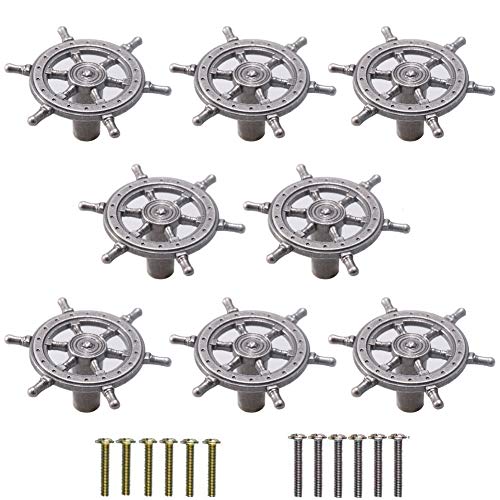 Luluxing 8 Pcs Ocean Nautical Theme Design Ships Wheel Knobs For Dresser Cabinet Wardrobe Drawer Zinc Alloy Retro Drawer Single Hole Handle cover
