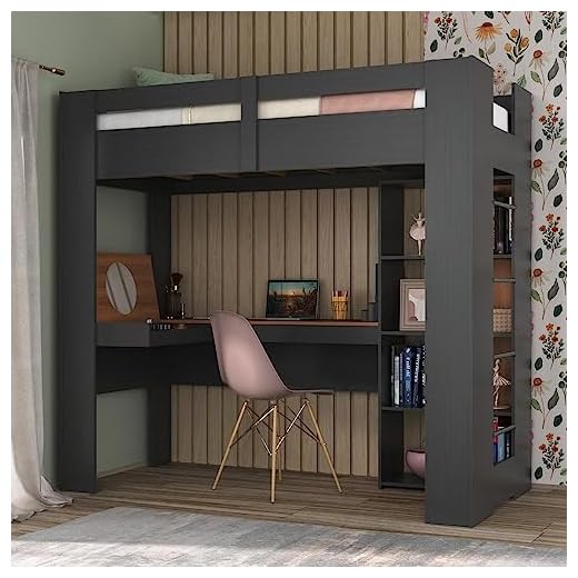 Cama Alta Multifuncional com Escrivaninha Penteadeira Grafite/nogal