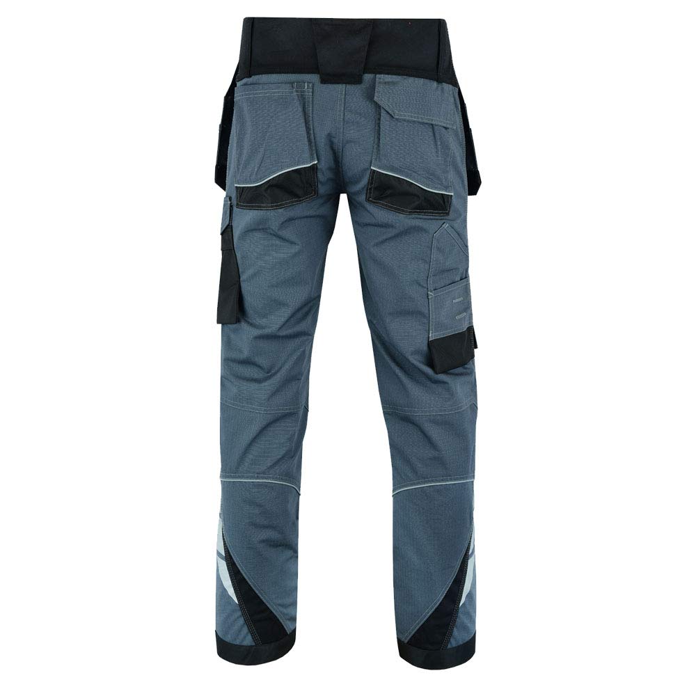 WrightFits Pantalon de Travail Pro Builder pour Homme - Noir et Gris - Pantalon Cargo de sécurité Robuste - Plusieurs Poches - Poches genouillères - Triple Couture