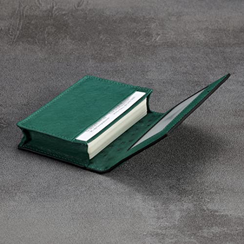 Image of HISCOW Full Grain Leather Business Card Holder Case | Minimalist EDC wallet, gusset holds 25 cards, ID window, fits folded bills, bifold profile, premium gifts for men & women