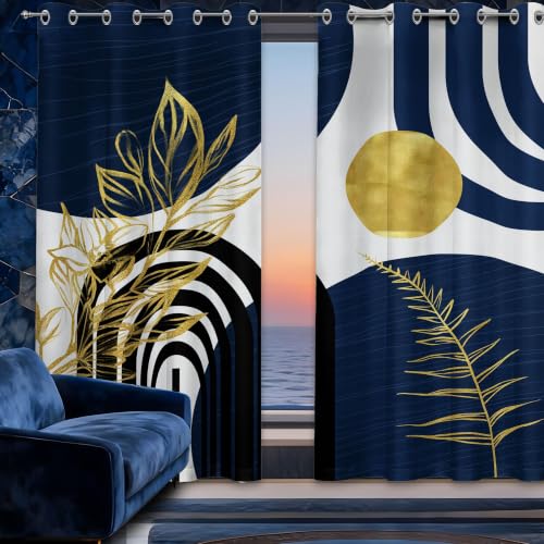 Navy Blue Blackout Curtains, Bohemian Drapes 84 inches length, 2 Panels