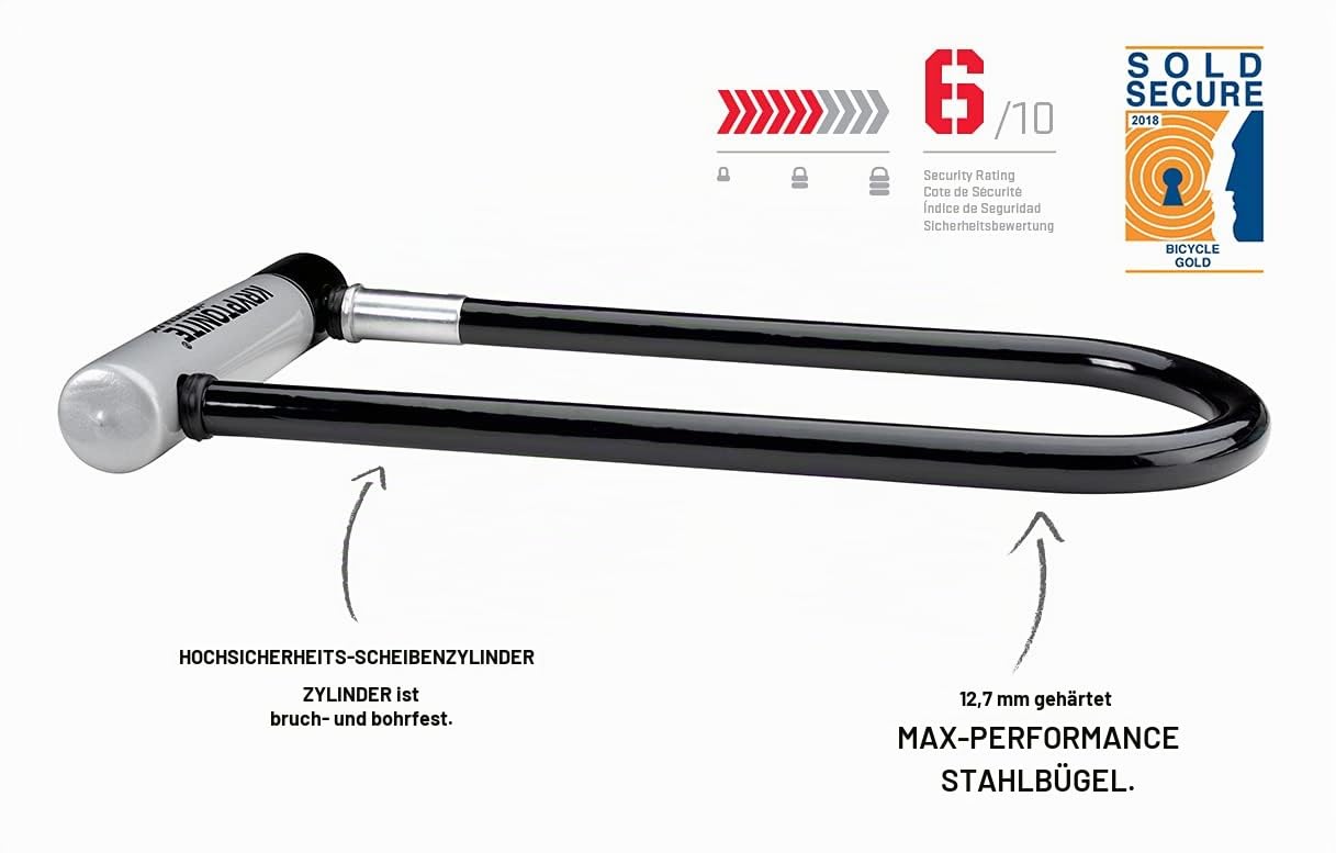 Kryptonite Kryptolock LS Bügelschloss aus gehärtetem Stahl mit Flexframe-Halterung, extra langer Bügel, Sicherheitslevel 6/10, für Fahrräder und Scooter, 1,47 kg, 10,2 x 29,2 cm
