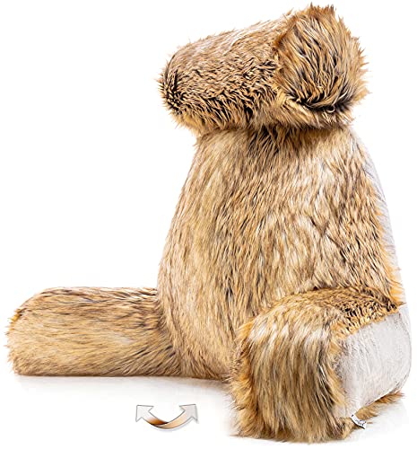 Husband Pillow XXL Ultra Rare Baby Amber Fox Fabulous Faux Fur Backrest, Two-Tone Reversible Double Sided Reading & Bed Rest Pillow with Arms & Neck Roll, Adjustable Memory Foam - Extremely Comfy