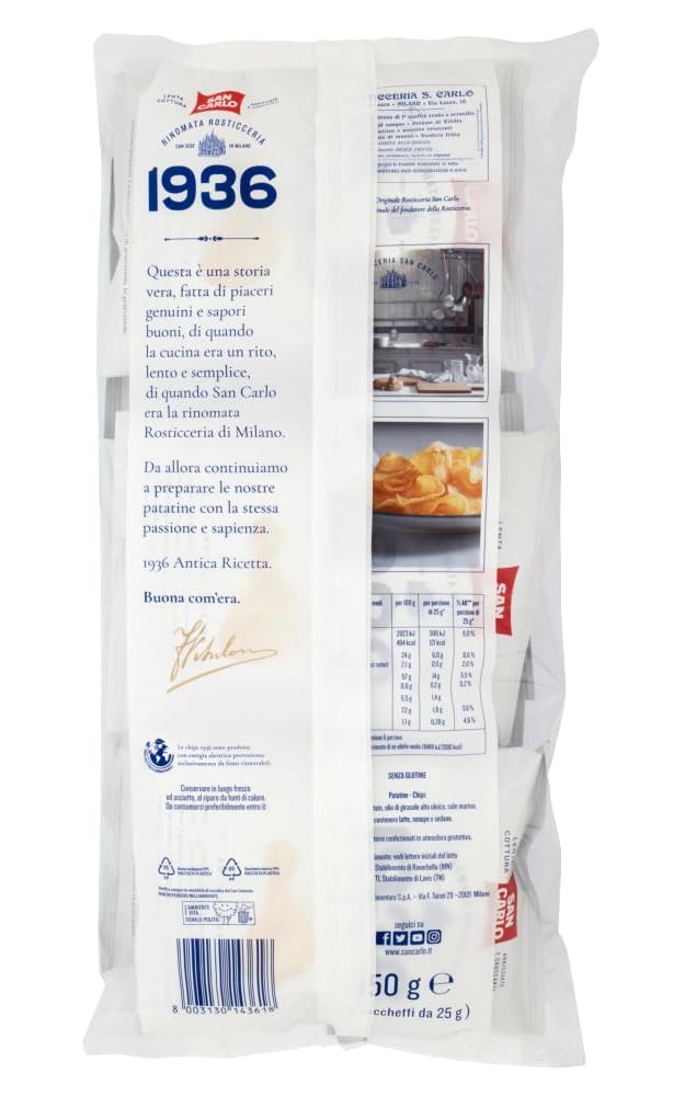4X San Carlo 1936 Buona Com'era Patatine Antica Ricetta Formato Multipack con all'interno 6 Buste da 25g, Senza Glutine (Gluten Free) 150g