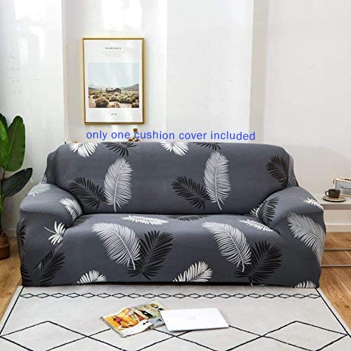 MAKHAI Universal Three Seater Sofa Cover Big Elasticity, Protective, Flexible Stretch, Spandex & Polyester Sofa Slipcover with 1 Piece Cushion Cover Included (Three Seater, 185-230cm, Dark Grey Fern)