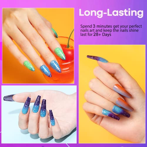 Modelones Color Changing Gel Nail Polish, 1Pcs 15Ml Purple Blue Purple Glitter Mood Temperature Change Gel Polish Set Soak Off Nail Polish Gel Diy Home Salon Led Nail Art Manicure Gifts For Women Girl #TOP2