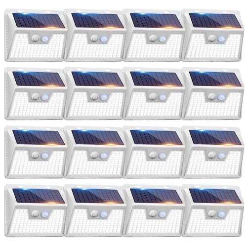 Image of Peasur 16Pack Solar Motion Sensor Lights Outdoor Waterproof, 140LED 3 Modes Ultra-Bright Solar Powered Fence Lights, Security Wall Light for Outside Garden Yard Deck Stair Step
