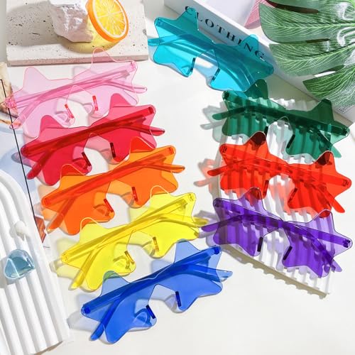 Matcheck 18/45 Pack Star Shaped Rimless Sunglasses Bulk Transparent Candy Mixed Color Glasses Clear Party Eyewear for Women 5