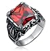 Men's Vintage Large Square Red Cz Gem Stainless Steel Silver Black Gothic Dragon Claw Band Ring, Size 8-13 (11)