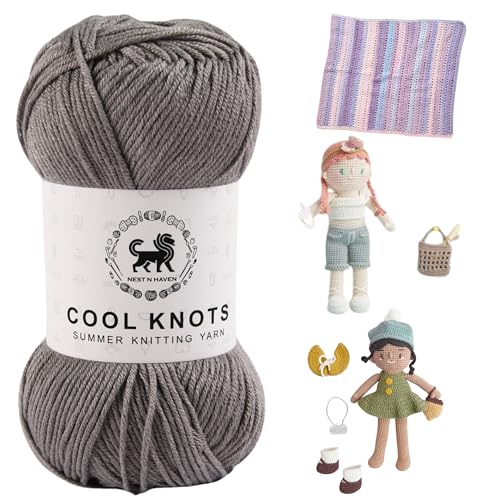 Image of NESTNHAVEN Polyester Blend Cool Knots, Hand Knitting Yarn - Luxury Yarn For Crochet, Knitting, Amigurumi, Embroidery, Toys, Garments, Flowers And Hobby Projects (Dark Grey, 100G)