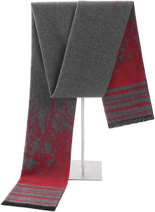 HBJWOV Men's Scarf Winter Striped Plaid Middle-aged and Elderly Long Thick Warm and Velvet Scarf