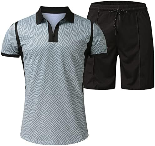 Mens Short Sets 2 Piece Outfits Fashion Summer Tracksuits 1/4 Zip Short Sleeve Polo Shirt and Shorts Set for Men - Image 3