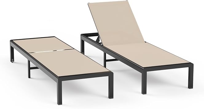 Aluminum Patio Chaise Lounge Chair Outdoor with Wheels,Khaki