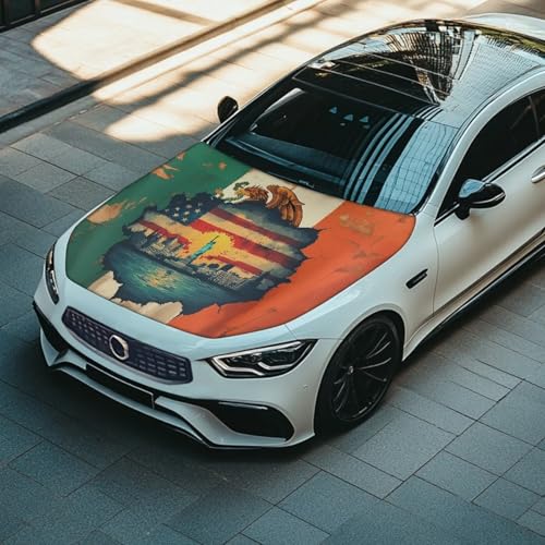 Image of Mexican USA Flag Design Car Hood Cover Protector 59x39 inches Stretchable Auto Hood Wrap Blankets, Waterproof Automotive Accessories for SUV Sedans Trucks