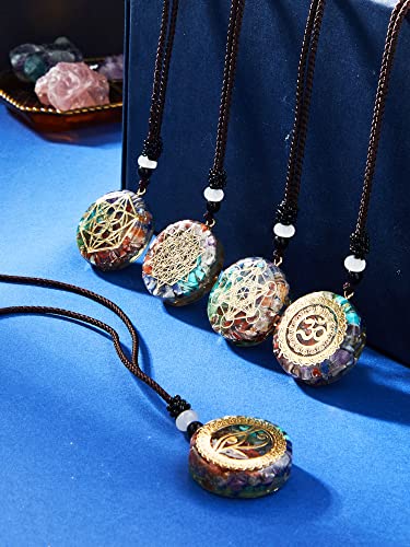 5 Pieces Chakra Necklace Orgonite Necklace Chakra Crystal Pendant Healing Necklace Energy Orgone Women Om Pendant Necklace for Women Men, 1.38 Inches4