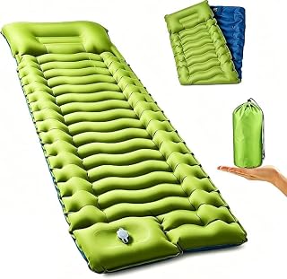 Ultralight Camping Sleeping Pad Pillow & Built‑in Foot Pump | Thick 6 Inch Camping Mat ,Compact Inflatable Portable Mat for Camping 4 Season, Tent, Car Camping