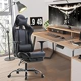 BestOffice | Ergonomic Gaming Chair | Black | Reclining Computer Chair with Lumbar Support, Headrest Pillow, Adjustable Footrests | 360 Swivel with Heavy Duty Wheels | for Home & Office