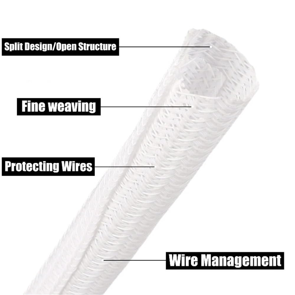 Funda Trenzada expandible de Pet Gestión de Cables Extensible Que Envuelve 3-25m m la Malla Cerrada del uno Mismo Trenzado Animal DOMÉSTICO Blanco(25MM*8METERS)