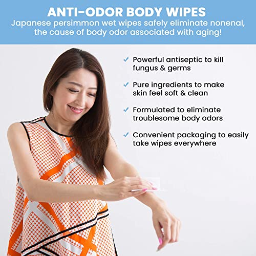 Mirai Clinical - Refreshing Deodorant Wipes 1 Pack - 50 Wipes - Anti-Odor Purifying And Deodorizing Body Wipes For Men And Women - Japanese Wet Wipes With Natural Persimmon Extract - Body And Underarm Cleansing Wipes - Travel Friendly - Nonenal Body Odor