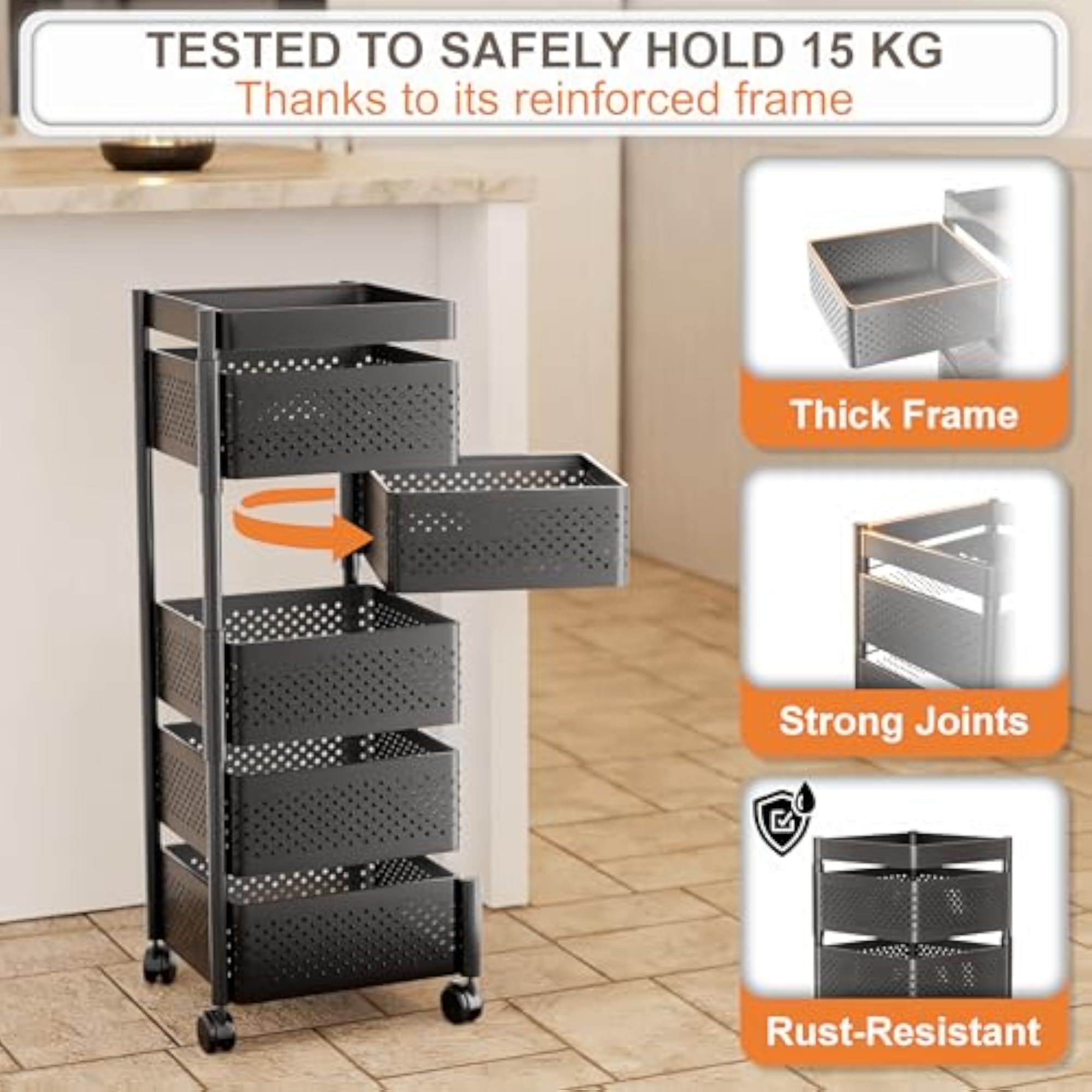 5-Layer Kitchen Trolley Organizer with Wheels