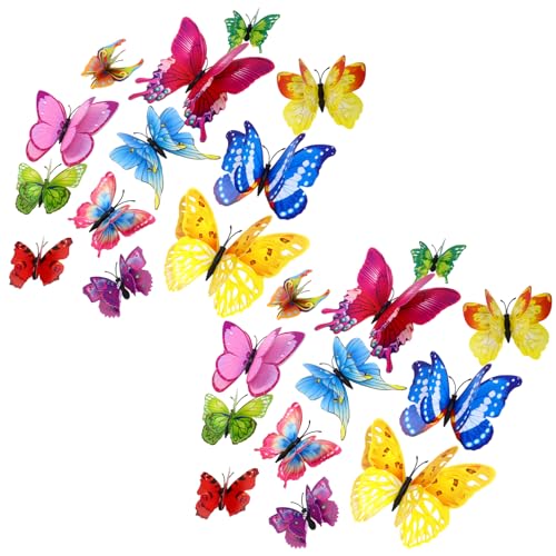 24 piezas decoración de pared con mariposas 3D con imanes, pegatinas de mariposa, stickers murales coloridos para dormitorio, habitación de niños, fiestas y bodas