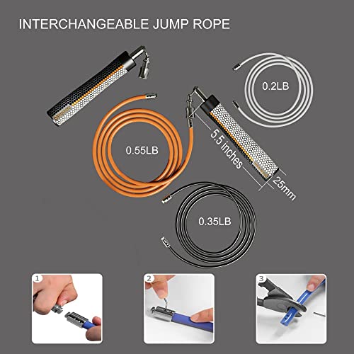 Mogold Professional Weighted Jump Ropes (1 Kit=3 Sets Jumping Ropes, Easy In Interchangeable - Adjustable Weights) 360 Degree Spin - Length Adjustable,Ergonomics Leather Grip Skipping Rope For Fitness Weight Loss & More #TOP1