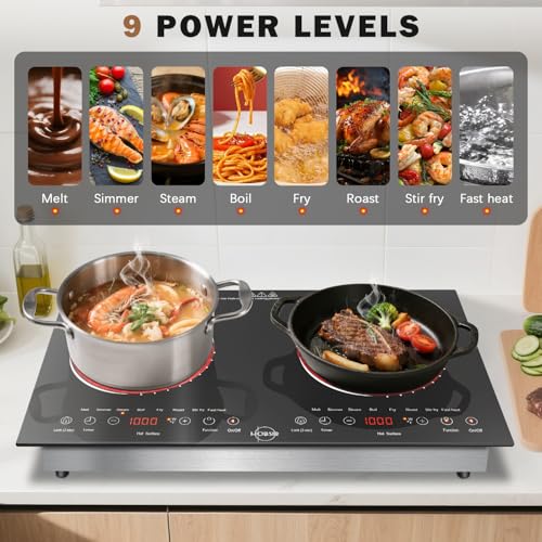 Hobsir 2 Burner Electric Cooktop 110v, 2000W, Electric Stove Top Burner, 24 Inch Countertop and Built-in Hot Plate Stove with Plug, LED Touch, Menu, Safety Lock for Kitchen Apartment RV Camp Stoves