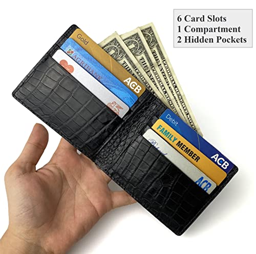 Image of HATA Black Bifold Leather Wallet for Men, Exotic Double-Sided Leather Wallet with RFID Blocking, Slim Credit Card Holder, Handmade Gift for Birthday, Anniversary, Father's Day VILE-111