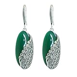 Edelstein Form: oval Jade Angel Thai Sterling Silber 10 x 22 mm Erstellt Grün Achat Markasit Baumeln Ohrringe