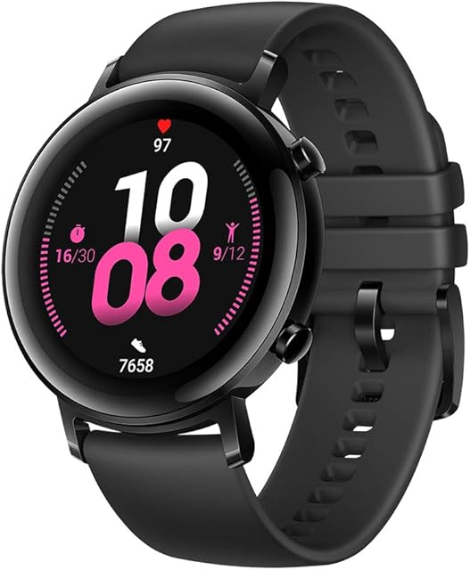 HUAWEI Watch GT 2 (42 mm) Smart Watch, 1.2 Inch AMOLED Display with 3D Glass Screen, 1 Week Battery Life, GPS, 15 Sport Modes, 3D glass screen, Real-time Heart Rate Monitoring Smartwatch, Night Black