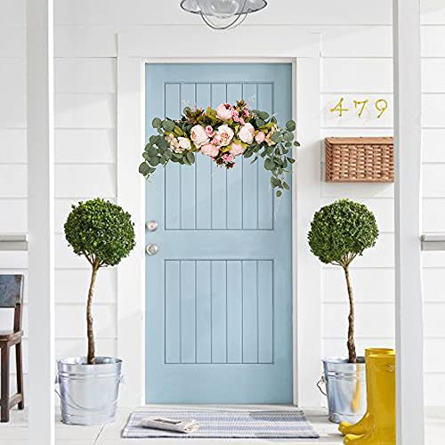 Insunsix Wedding Arch Flowers,Artificial Swag Peony Flower Eucalyptus 30 Inch Floral Swag Door Swag Wreath Twig For Home Wedding Wall Door Decoration(Champagne Pink) #TOP4