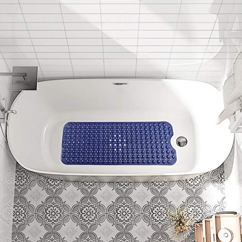 Yinenn Bath Tub Shower Mat 40 X 16 Inch Non-Slip And Extra Large, Bathtub Mat With Suction Cups, Machine Washable Bathroom Mats With Drain Holes, Dark Blue #TOP6