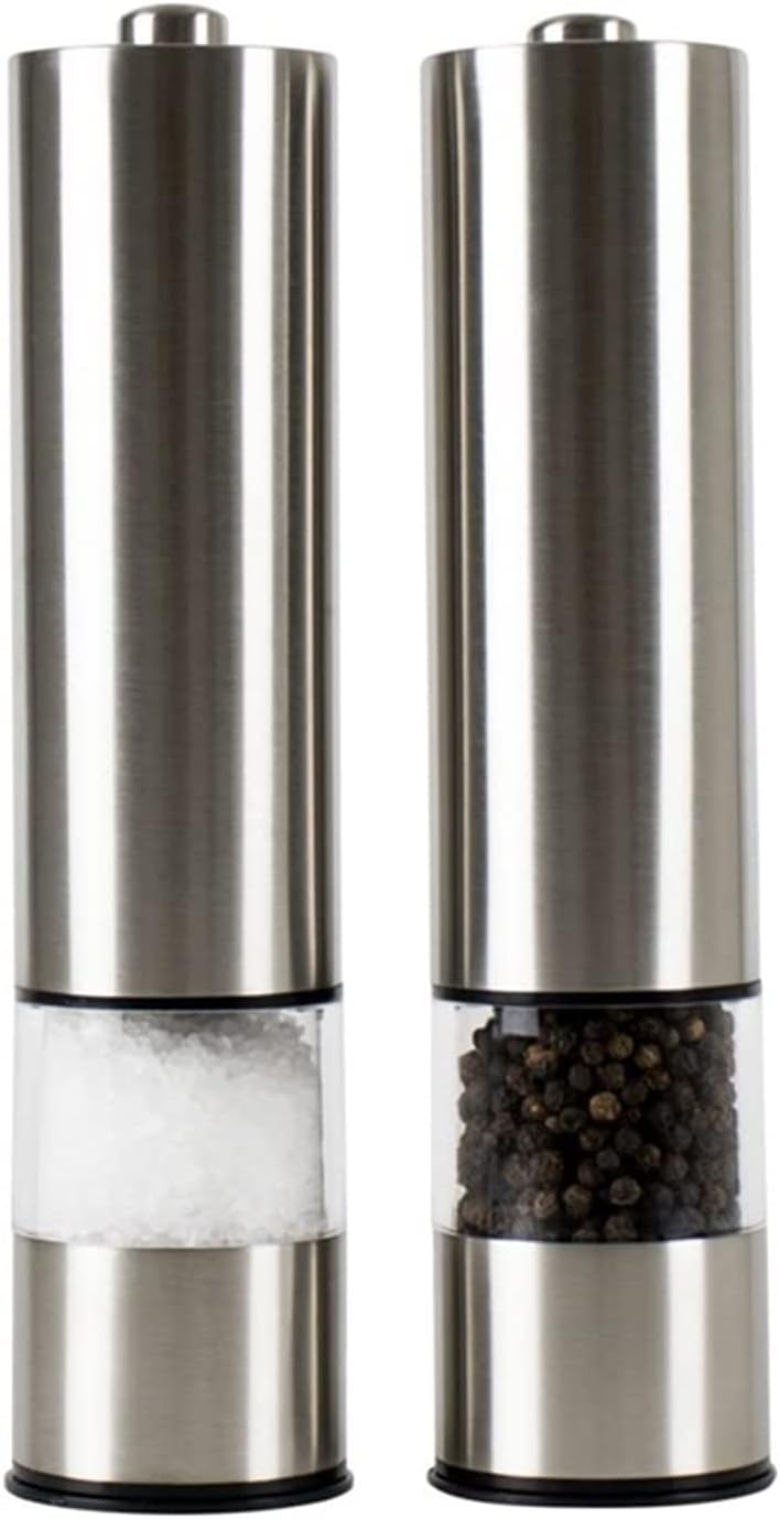 ペッパーミルまたはソルトミル ステンレススチール 電気ソルトアンドペッパーミルセット ハーブ スパイスグラインダー 粗さ調節可能 ペ